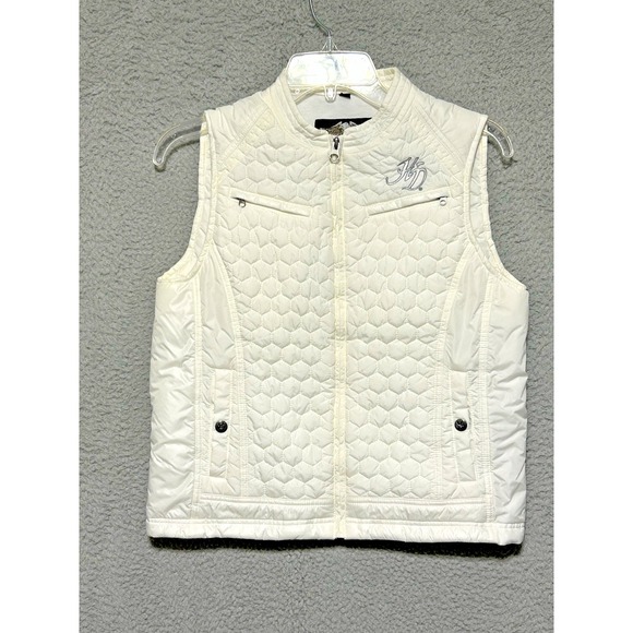 Harley-Davidson Jackets & Blazers - Womens Harley Davidson S‎ Cream Honeycomb Quilted Puffer Vest Embroidered